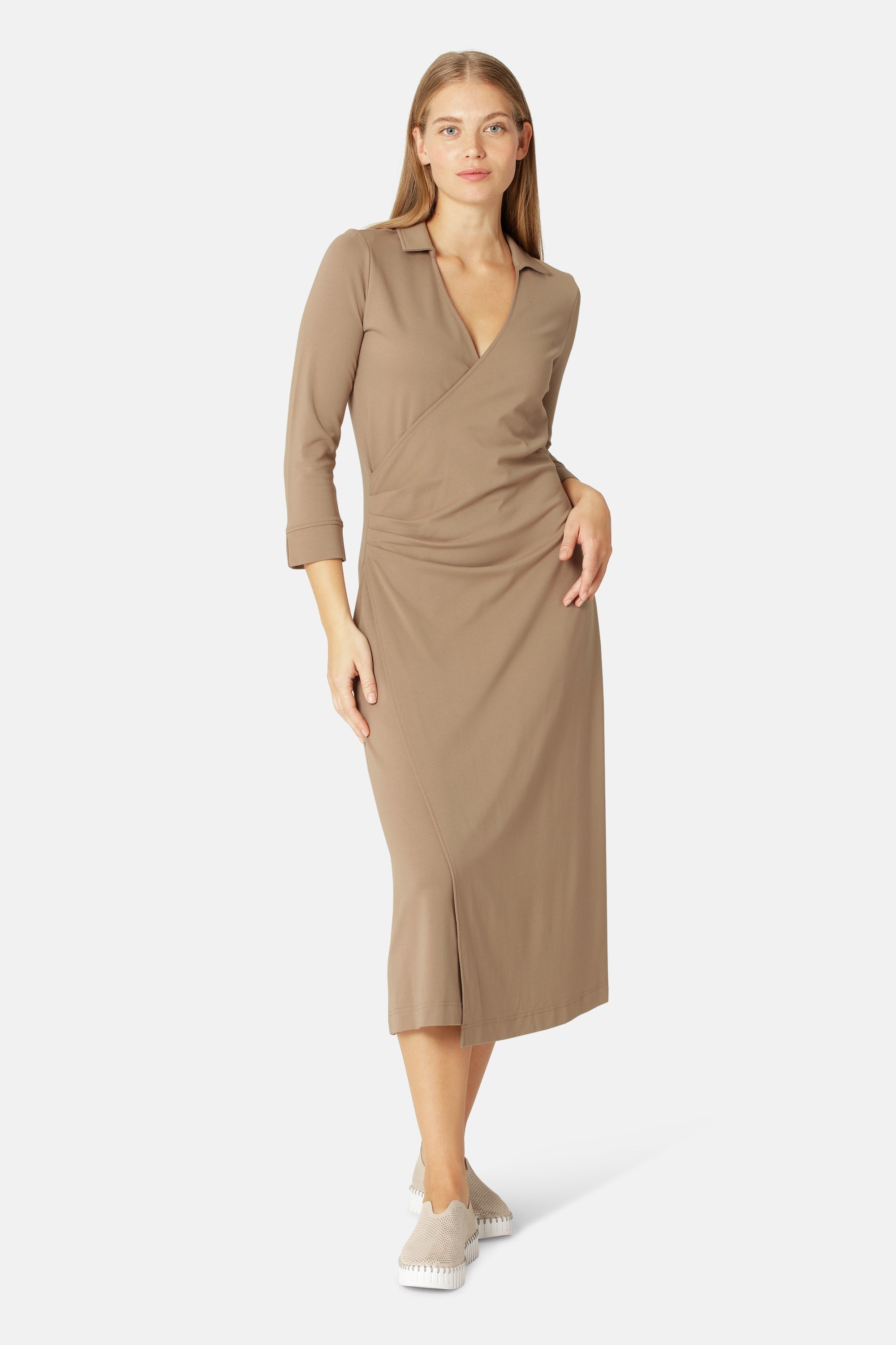 Long Sleeved Dress Pleats - Greige